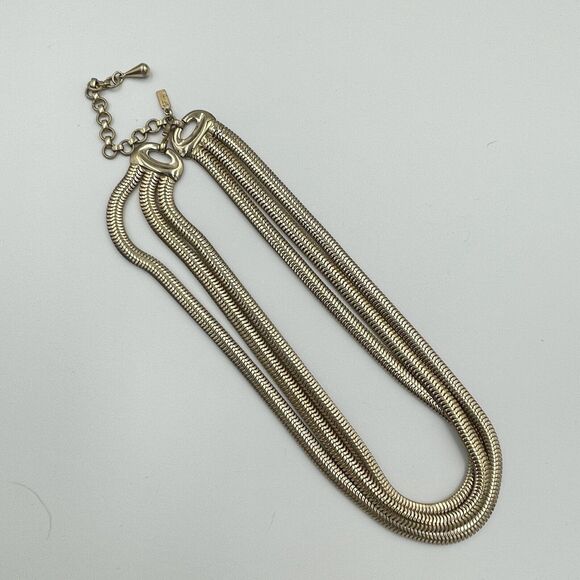 Vintage MONET 3 Strand Snake Herringbone Chunky Gold Tone Chain Necklace Tiered - Picture 4 of 7